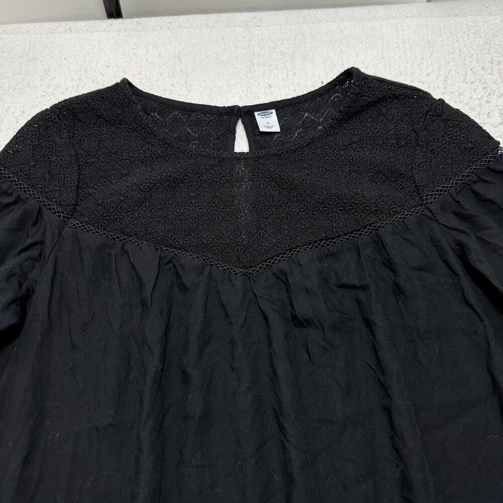 Old Navy Women's Medium Short Sleeve A-Line Dress Lace Embroidery Trim Black - Picture 2 of 12